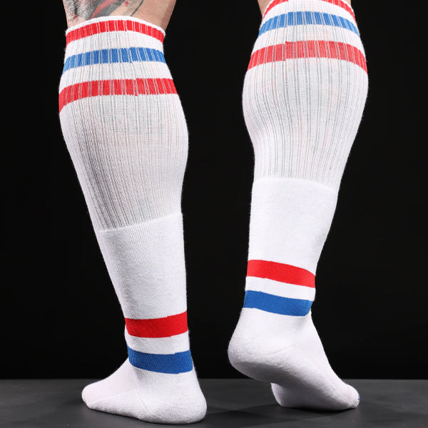 Strapp Metal Strapp Football Socks - White/Blue/Red - image 2
