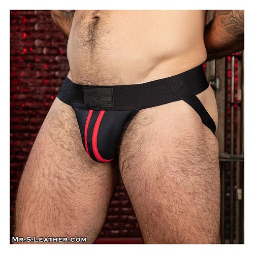 Mr. S Leather Neoprene Double Stripe Jock - Red - New Edition - image 1