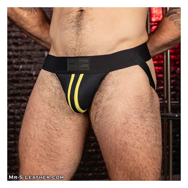 Mr. S Leather Neoprene Double Stripe Jock - Yellow - New Edition - image 1