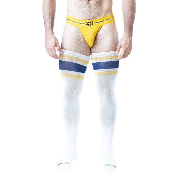 Nasty Pig Hook'd Up Thigh High Sock - White/Cadet Blue/Goldenrod - One Size - image 2