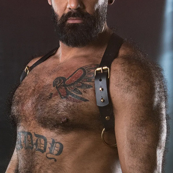Fetish Daddy Rocco Harness - Black Leather - Nickel
