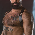 Fetish Daddy Rocco Harness - Black Leather - Brass