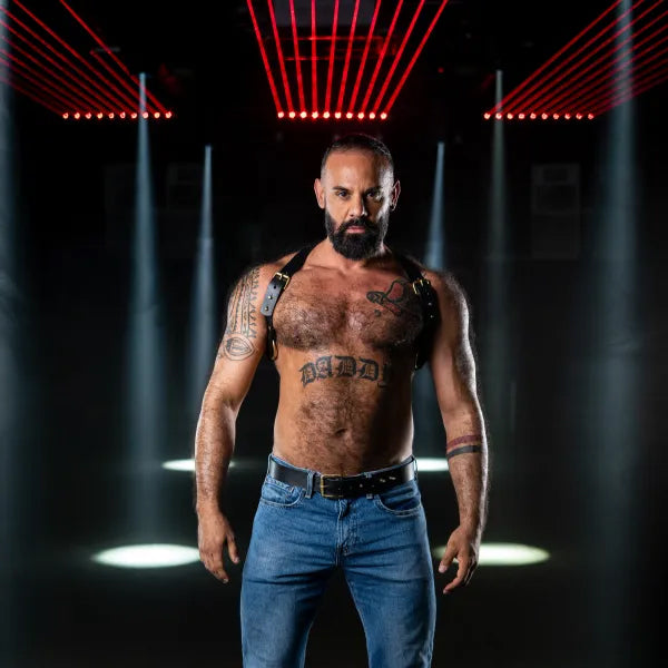 Fetish Daddy Rocco Harness - Black Leather - Nickel