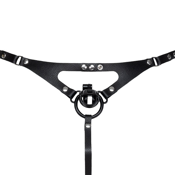 Lustful Lavish Chastity Thong Harness - Black Classic