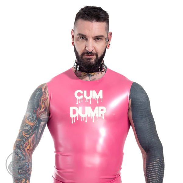 Invincible Rubber CUM DUMP Top | Metallic Pink/White