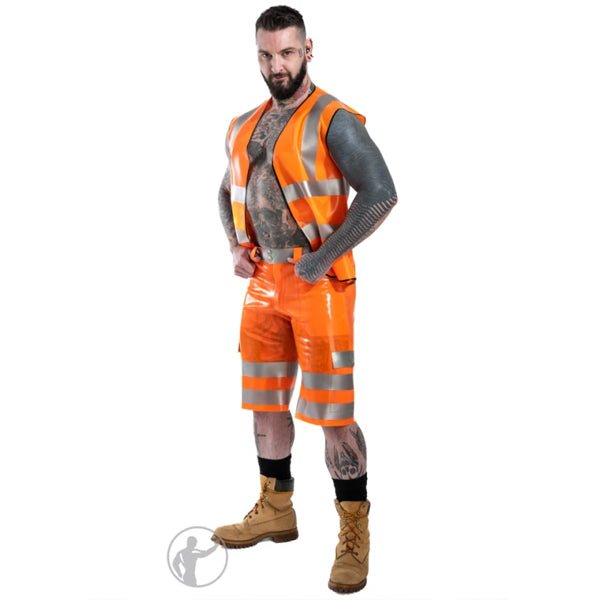 Invincible Rubber Rubber Hi Vis Vest | Vibrant Orange/Metallic Silver