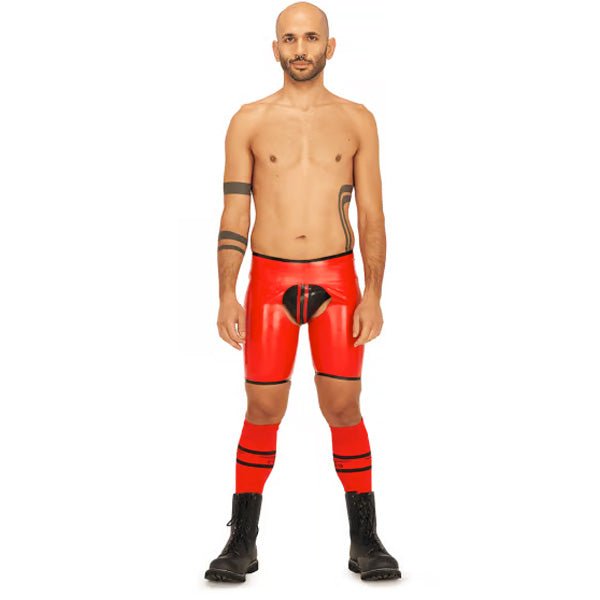 Mister B Rubber Short Chaps Reversible | Black/Red
