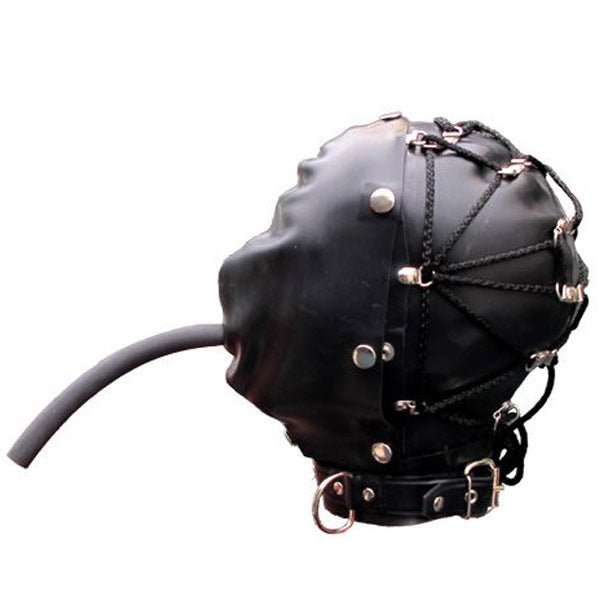 Mister B Rubber Tie Back Bondage Hood | Black