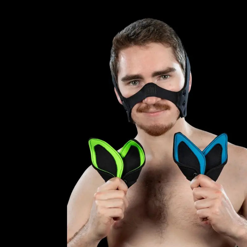 Mr. S Leather Neoprene K9 Ears Only - blue and lime options shown; muzzle base sold separately