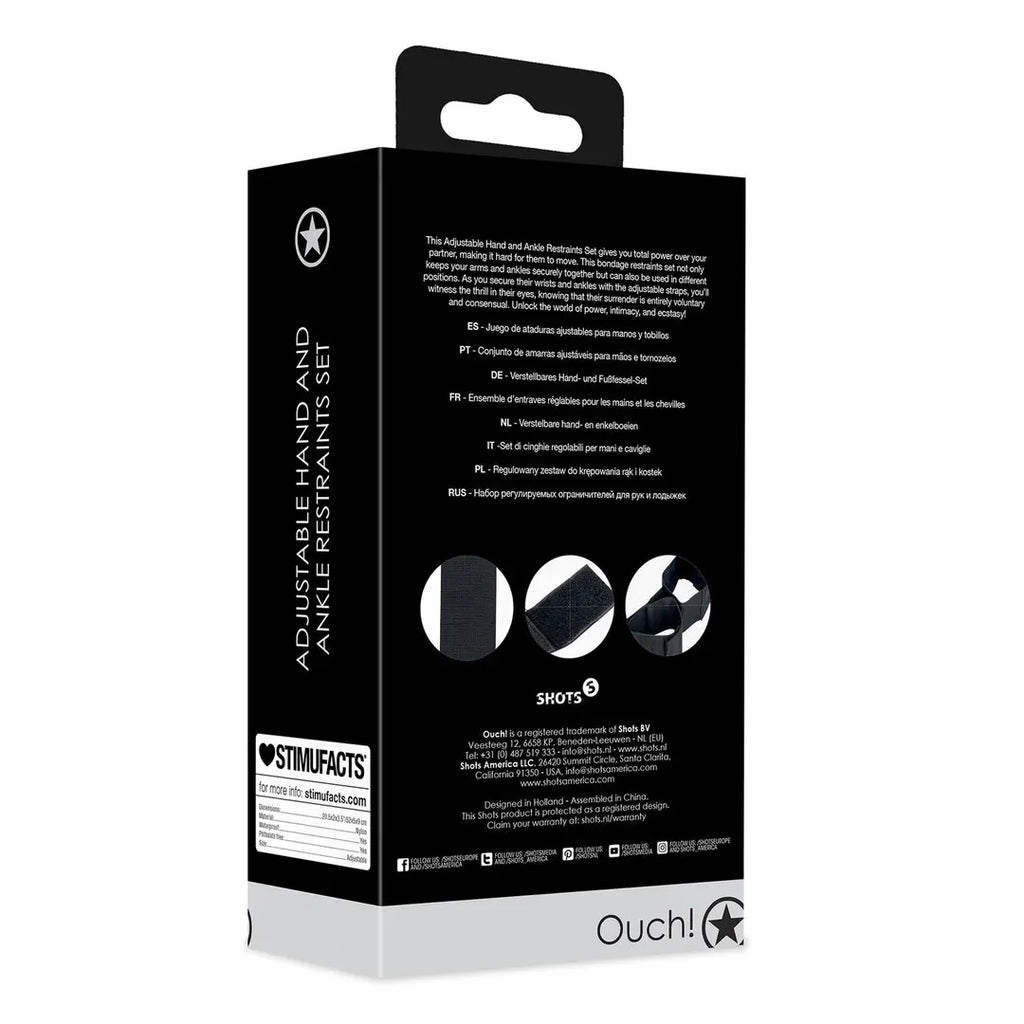 OUCH Adjustable Hand and Ankle Restraints Set - Black