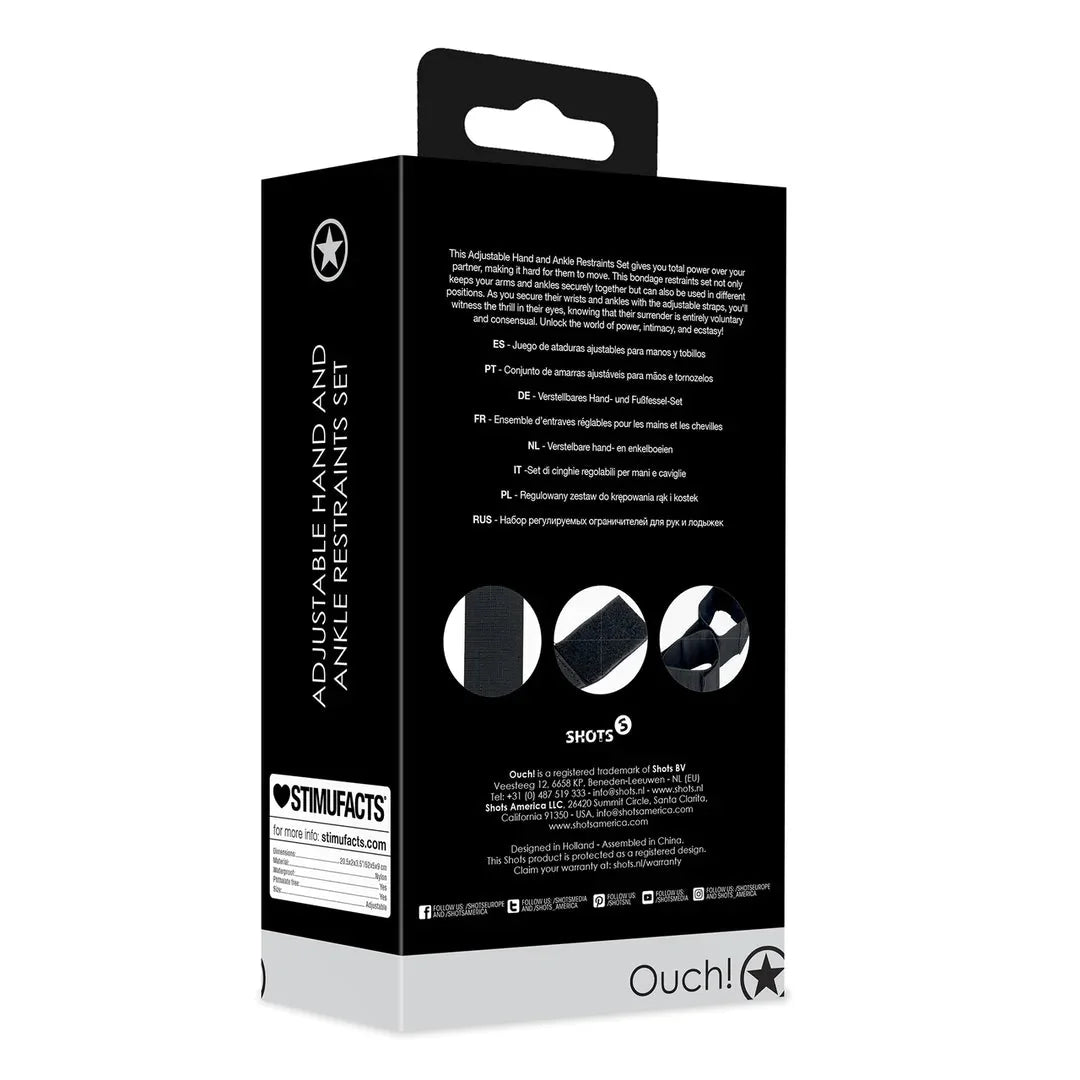 OUCH Adjustable Hand and Ankle Restraints Set - Black