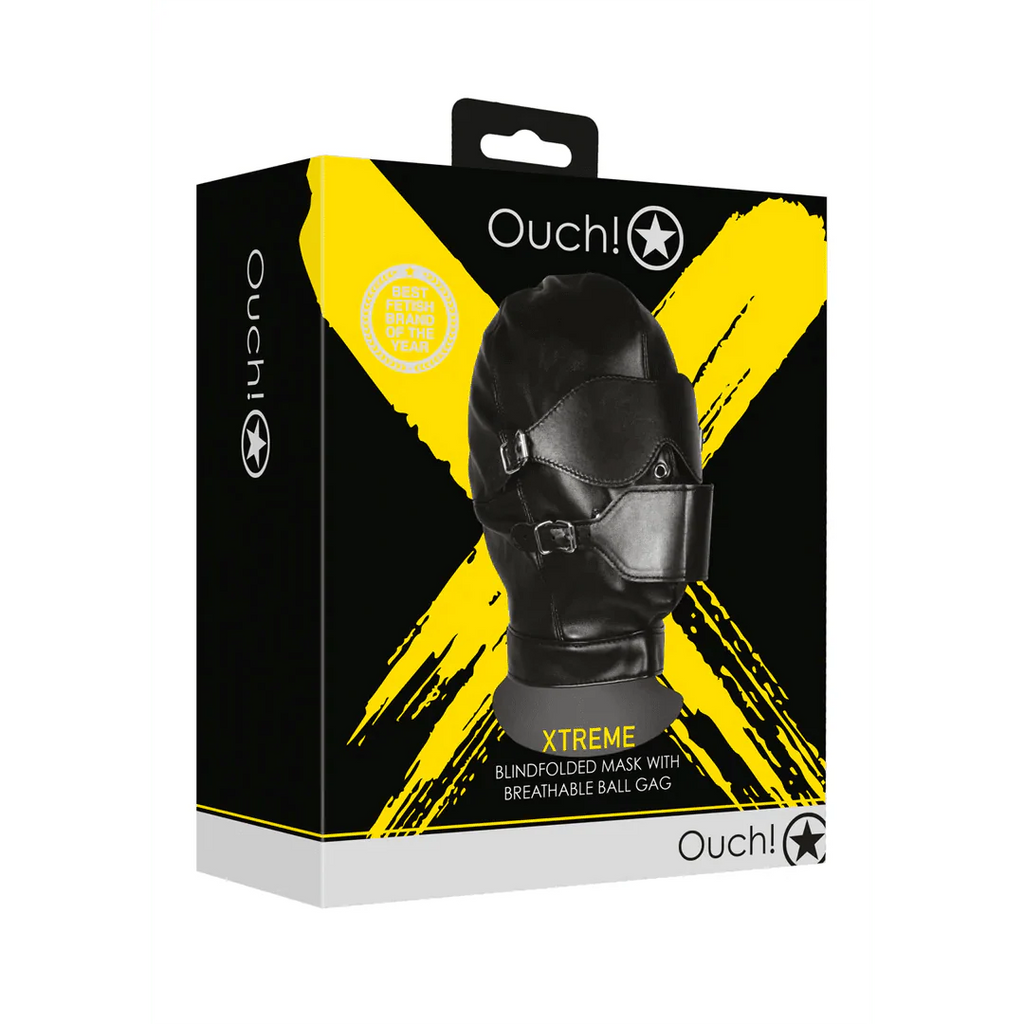 OUCH Blindfolded Mask with Breathable Ball Gag - Black