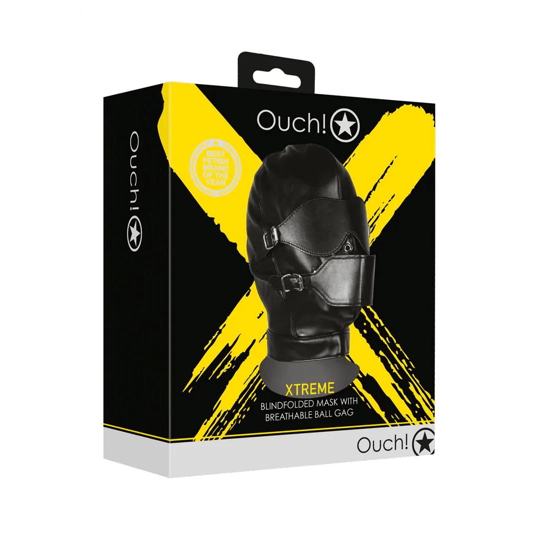 OUCH Blindfolded Mask with Breathable Ball Gag - Black