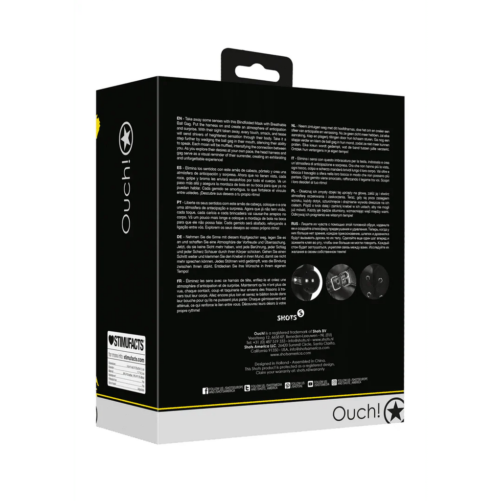 OUCH Blindfolded Mask with Breathable Ball Gag - Black