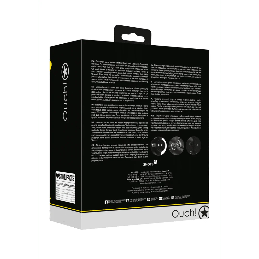 OUCH Blindfolded Mask with Breathable Ball Gag - Black