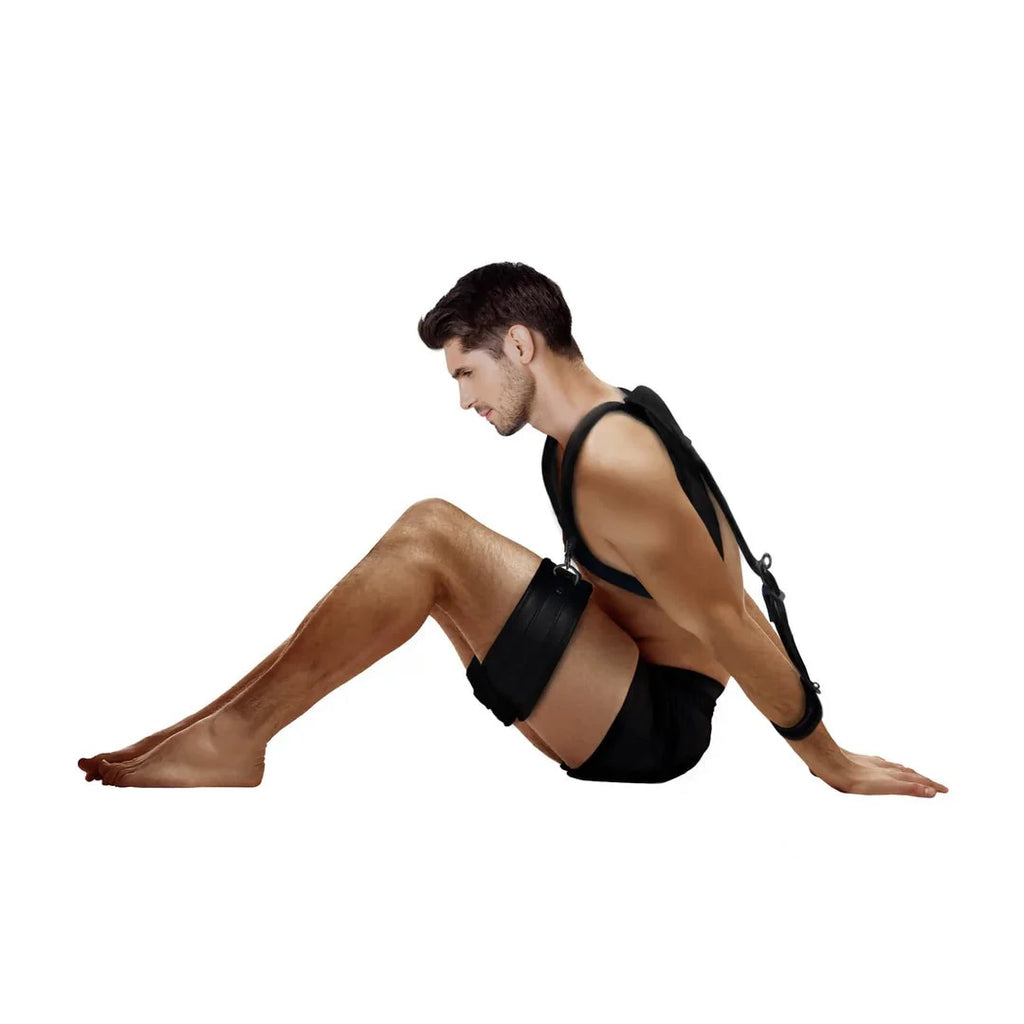 OUCH Body Harness with Thigh and Hand Cuffs - Black