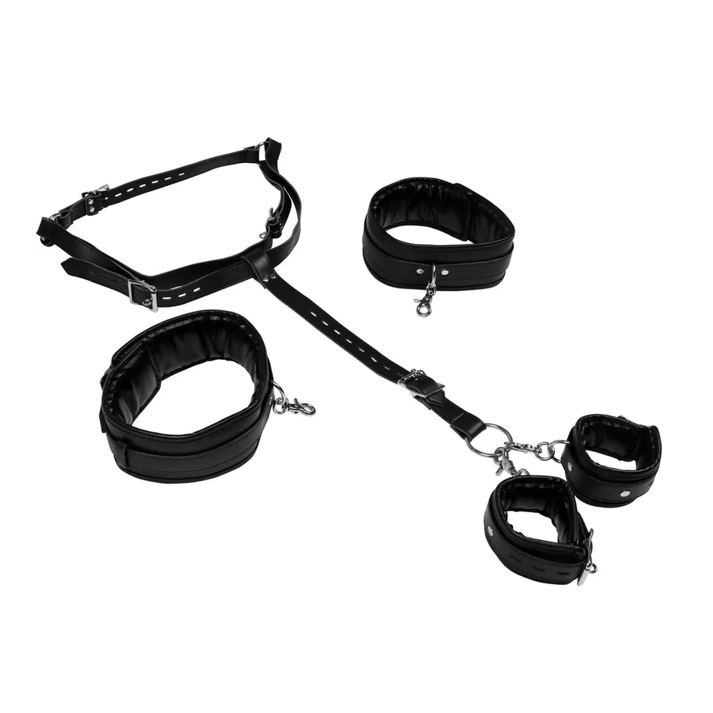 OUCH Body Harness with Thigh and Hand Cuffs - Black