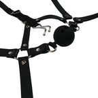 OUCH Head Harness with Breathable Ball Gag and Nose Hooks - Black