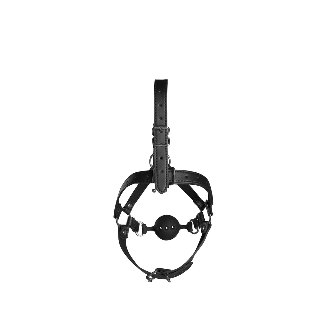 OUCH Head Harness with Breathable Ball Gag and Nose Hooks - Black