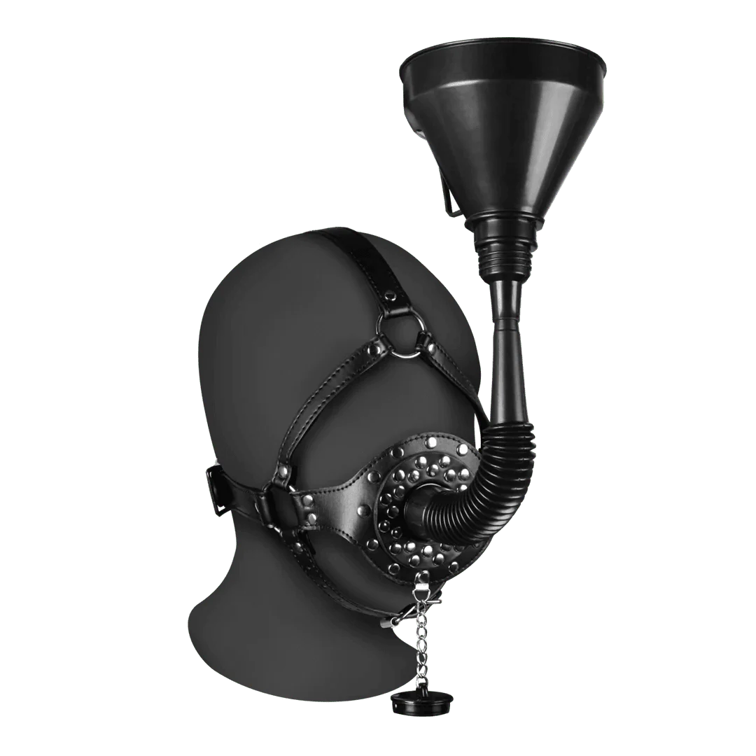 OUCH Open Mouth Gag Head Harness with Funnel - Black