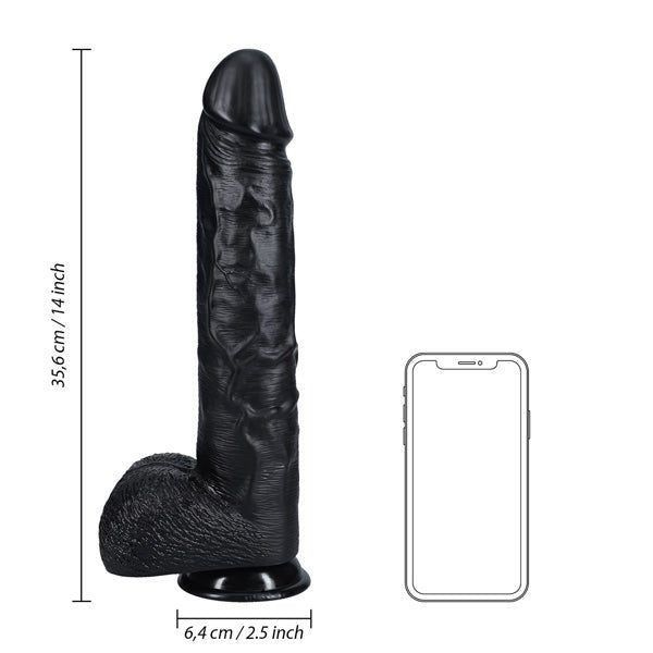 RealRock Extra Long Straight Dildo with Balls 14" / 35.5 cm | Black