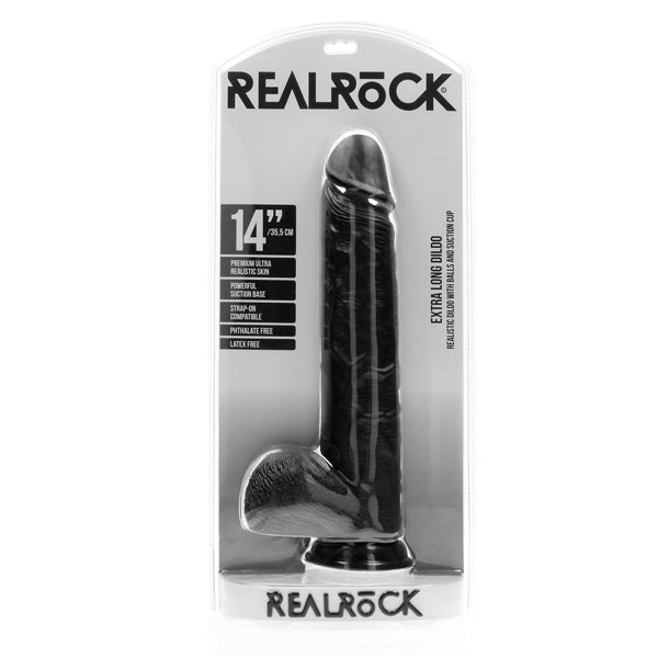 RealRock Extra Long Straight Dildo with Balls 14" / 35.5 cm | Black