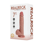 RealRock Vibrating Regular Straight Cock with Balls - 7" - Tan