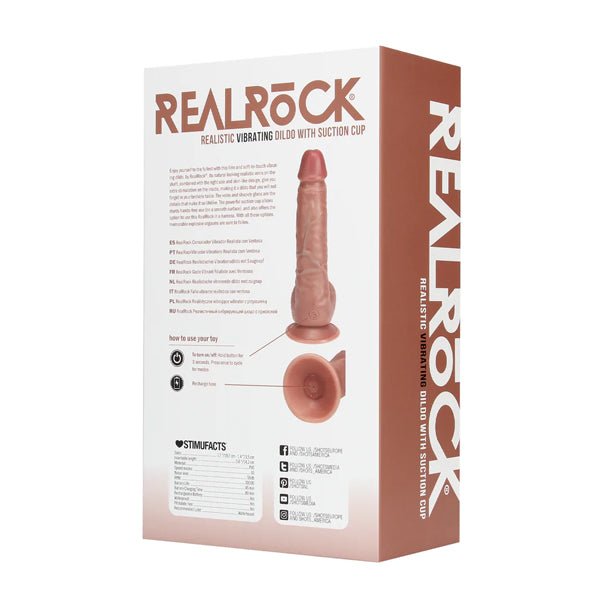 RealRock Vibrating Regular Straight Cock with Balls - 7" - Tan