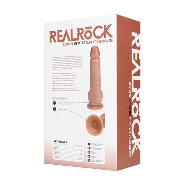RealRock Vibrating Regular Straight Cock with Balls - 9" - Tan