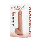 RealRock Vibrating Regular Straight Cock with Balls - 9" - Tan