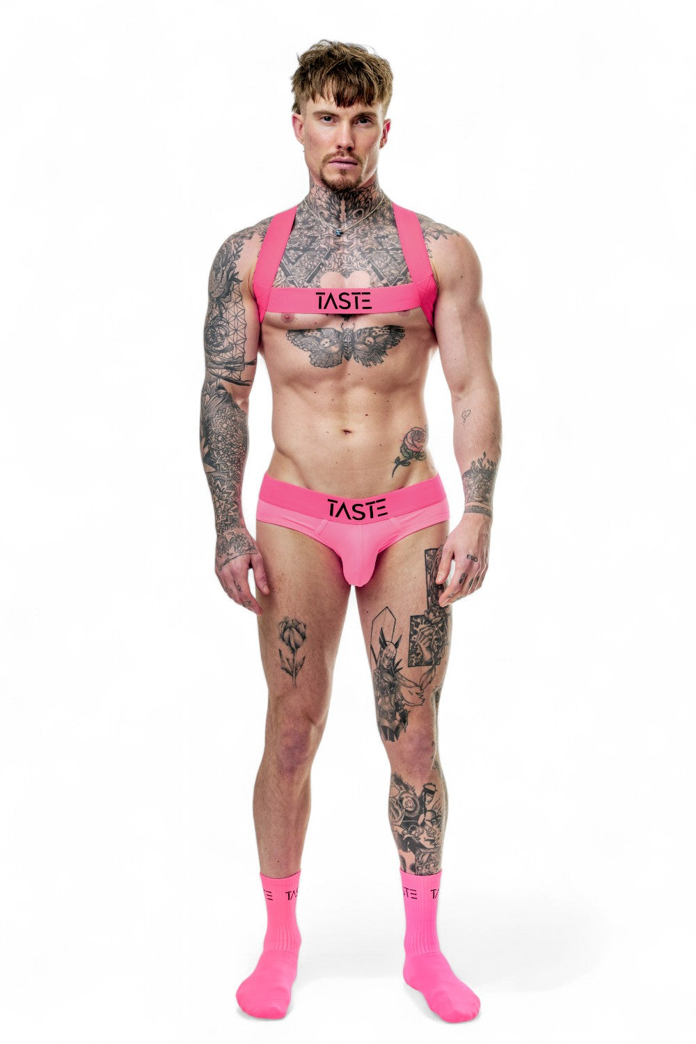 TASTE Brief, Harness & Socks Set | Neon Pink