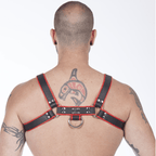Titus H - Front Leather Chest Harness | Black & Red
