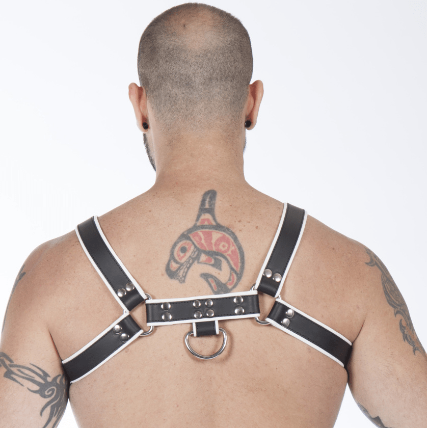 Titus H - Front Leather Chest Harness | Black & White