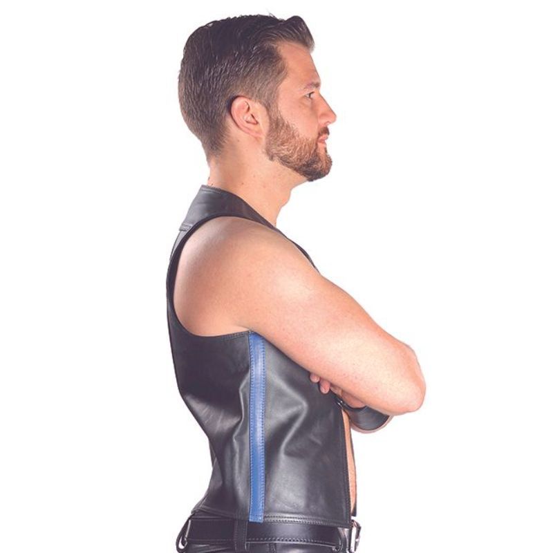 Mister B Leather Muscle Vest | Blue Stripes