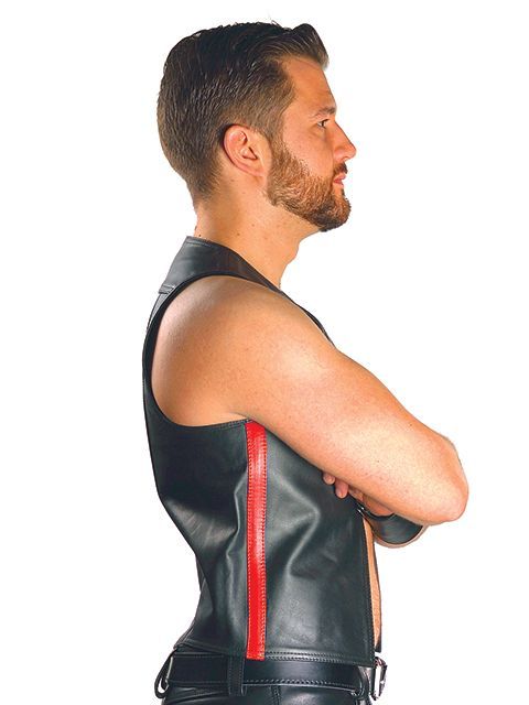 Mister B Leather Muscle Vest | Red Stripes