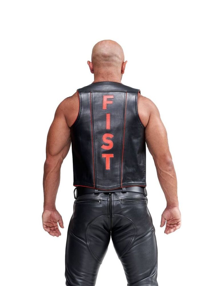 Mister B FIST Leather Muscle Vest | Black & Red