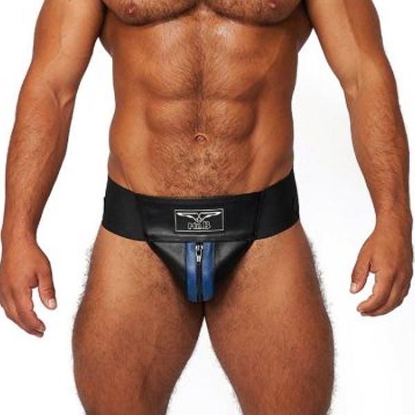 Mister B Leather Premium Jockstrap | Black/Blue