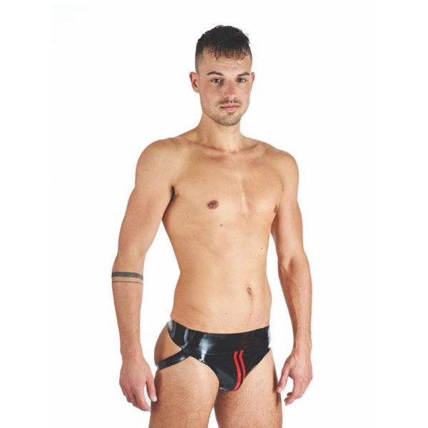 Mister B Rubber Jock Strap | Black/Red