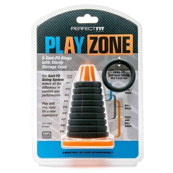 Perfect Fit PLAY ZONE Kit : 9 Cock Rings & Storage Cone | Silicone