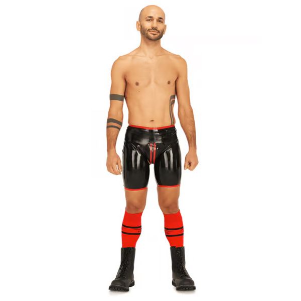 Mister B Rubber Short Chaps Reversible | Black/Red