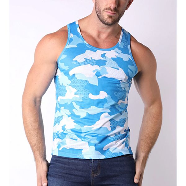 Timoteo SPORT-FIT Camo Cloud Tank Top | Blue