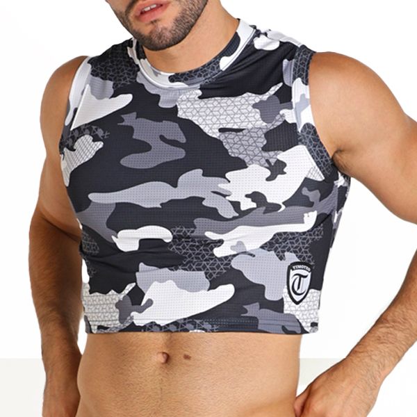 Timoteo SPORT-FIT Camo Cloud Crop Top | Black