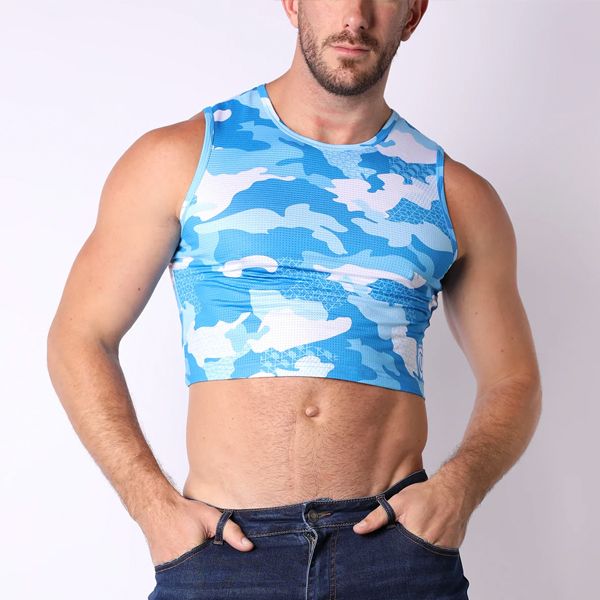 Timoteo SPORT-FIT Camo Cloud Crop Top | Blue