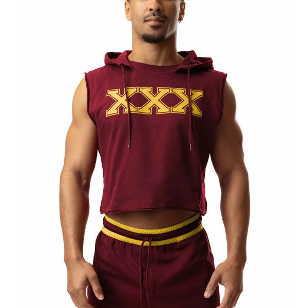 Nasty Pig RUSH Hooded Crop Top | Burgundy/Goldenrod