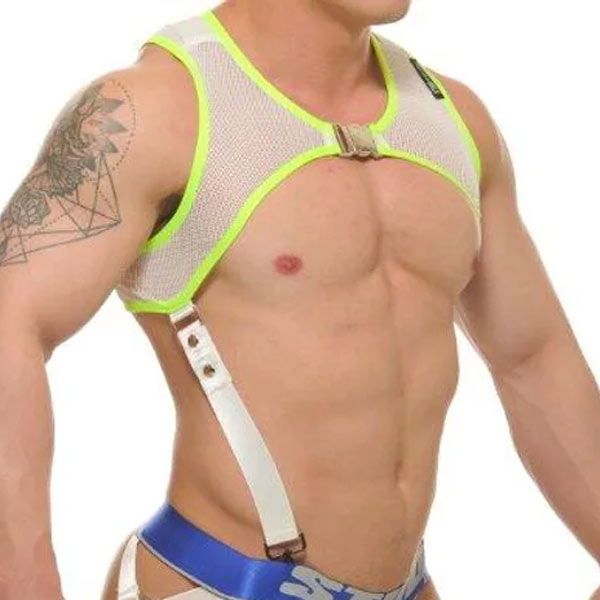 STUD GROOT Chest Harness | White/Neon Green