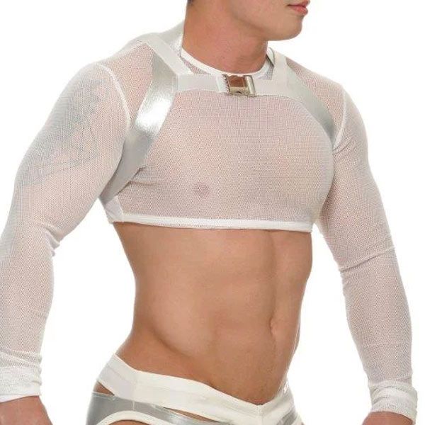 STUD NAJAR Long Sleeve Crop Top | White/Silver