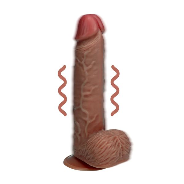 RealRock Vibrating Regular Straight Cock with Balls - 9" - Tan