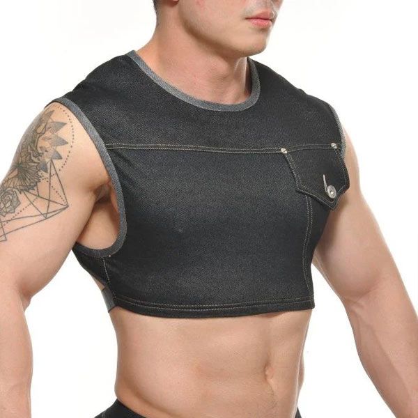 STUD YANNICK Crop Top | Denim Black