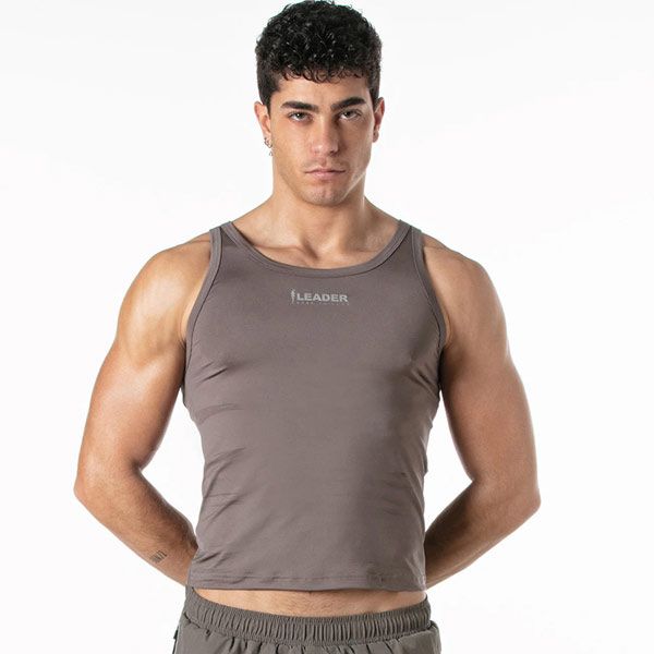 Leader Sports Crop Tank Top | Taupe