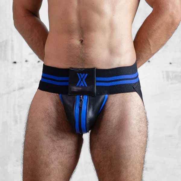 Boxer Barcelona Leather Mega Jock | Black/Blue